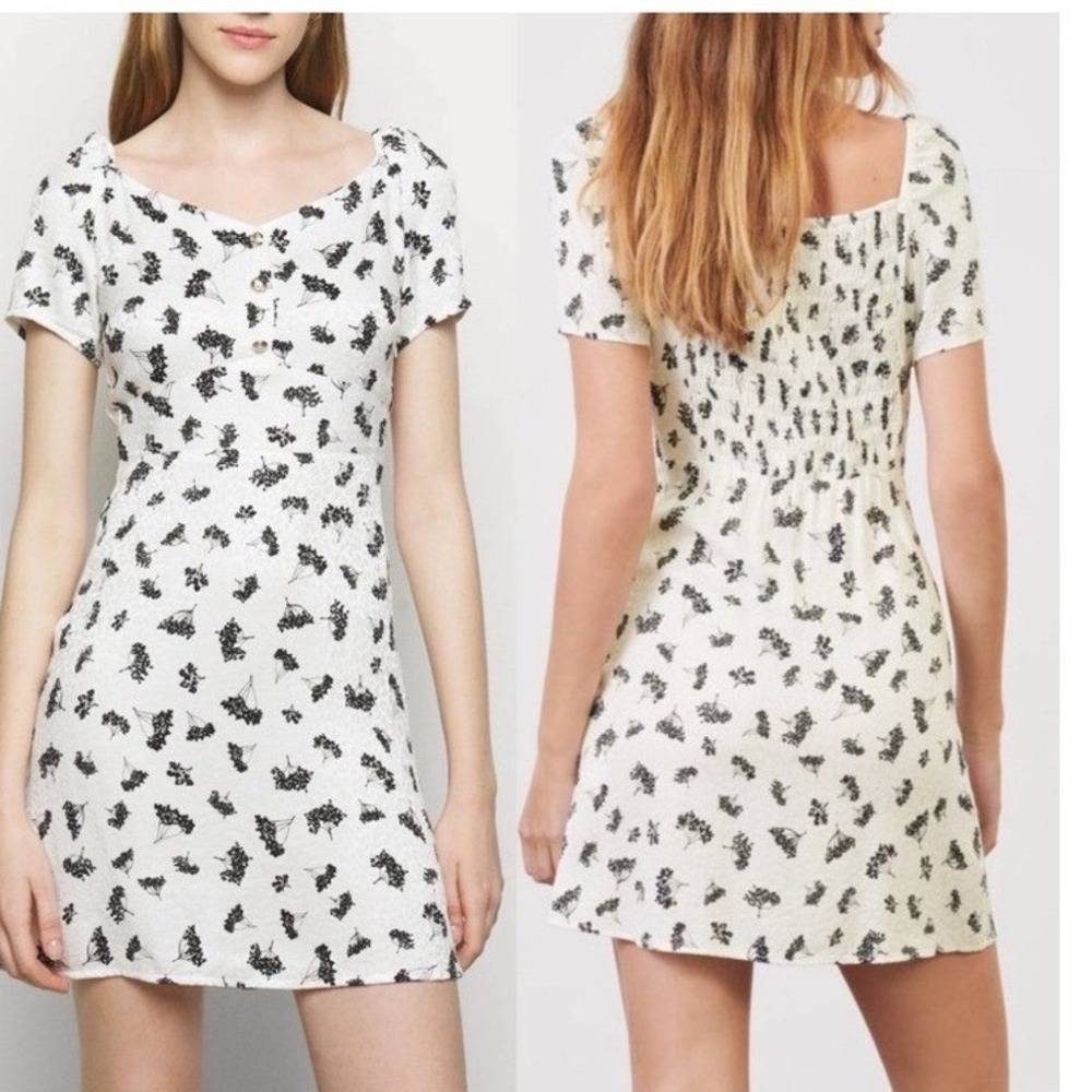 Maje Women's Roseline Floral‎ Print Mini Dress White/Black size 36 US S summer